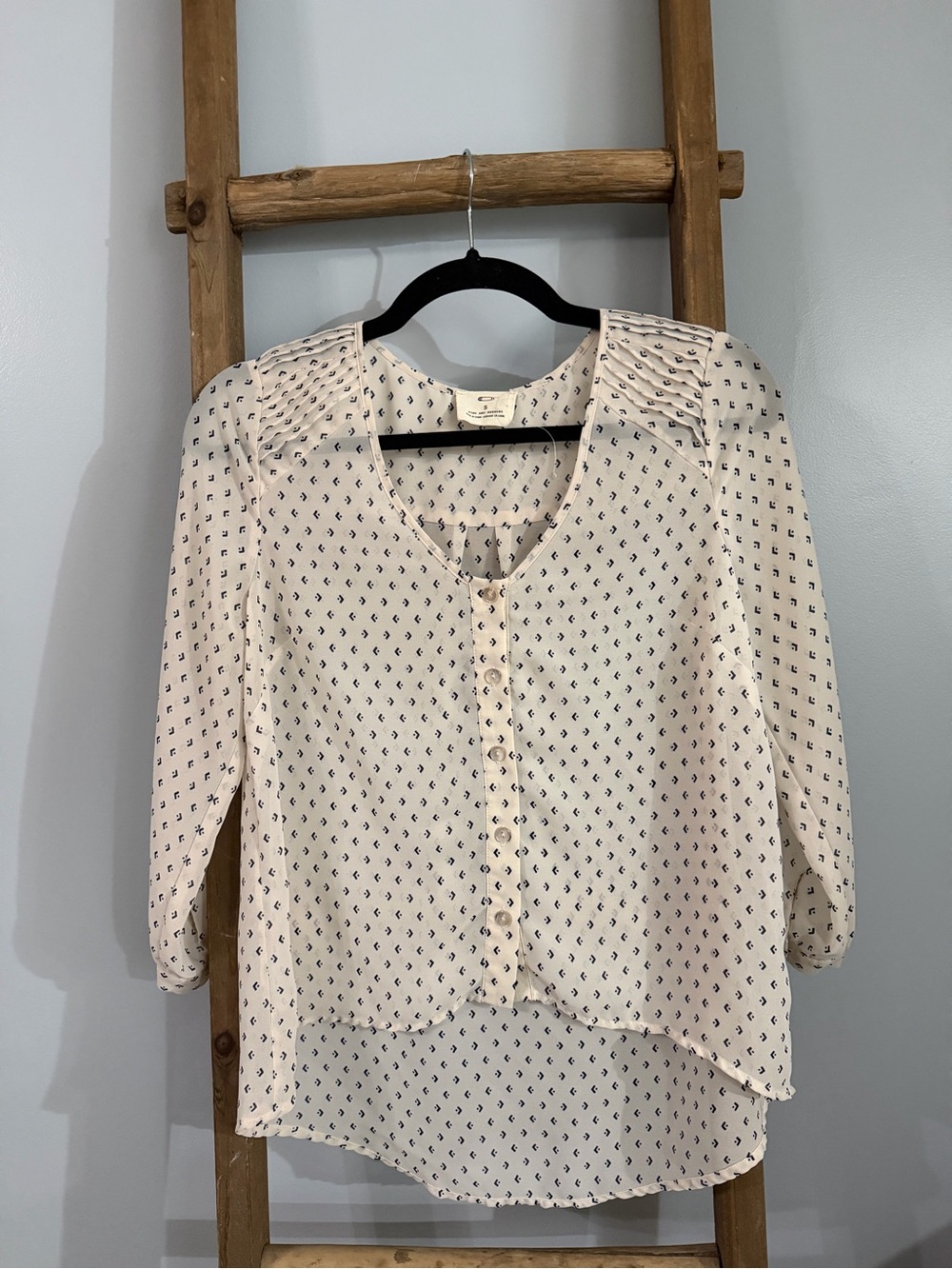 Pins & Needles Cream Blouse with Navy Micro-Print